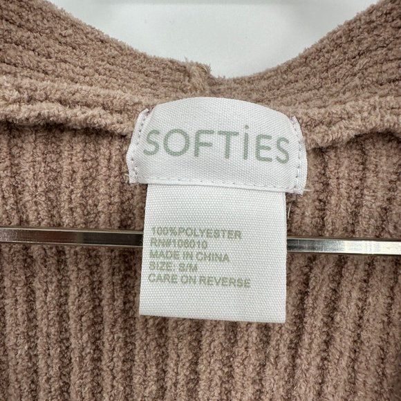 Softies 28" Rib Chenille Kimono Cardigan Sweater sz S/M Coco Brown Open Front - Picture 2 of 5